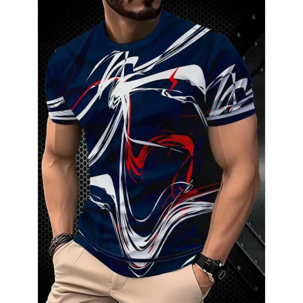 T-shirt Estiva da Uomo Girocollo Stampata in 3D Moda Versatile Traspirante Tendenza Casual
