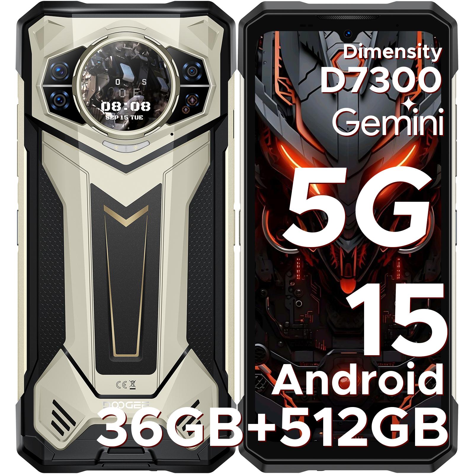 DOOGEE S200 Plus Robustes Smartphone 5G, (16GB+20GB)+512GB mit 1,32  dynamischem hinteren Bildschirm, 10100mAh, 100MP+20MP, 6,72 , 120Hz, NFC, Gemini KI goldgelb