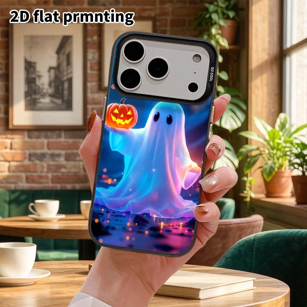 Phone Case: 2D flat, suitable for iPhone 18, 17, 16, 15, 14, 13 Pro in color silver protective case, couple style, pumpkin ghost, Christmas and Hallow