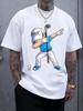 Cartoon Golf Graphic T-shirt - Casual Crew Neck Short Sleeve Tee with Playful Blue Character Design