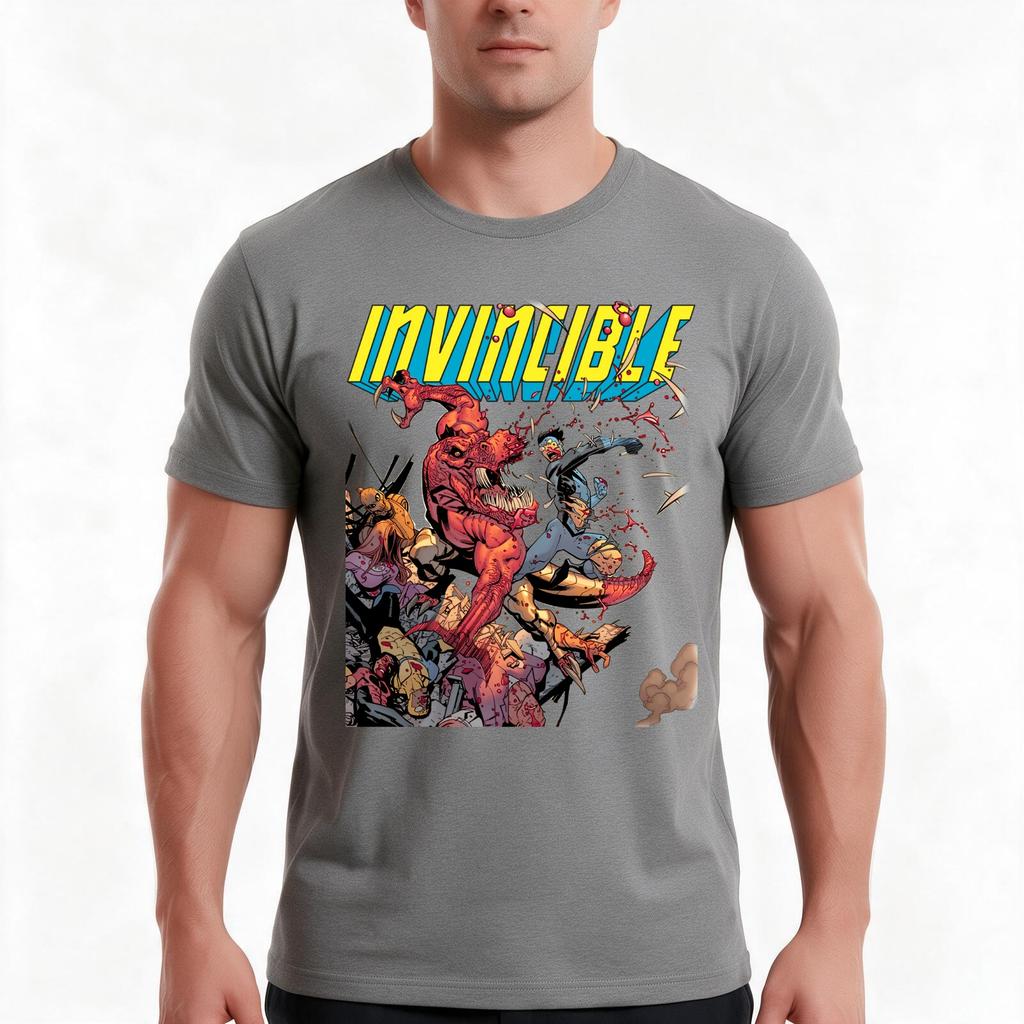 Invincible Vs Alien Tshirt Summer Casual Cotton Tee Oversized Streetwear Tops Vintage Graphic Print Loose Fit Short Sleeve