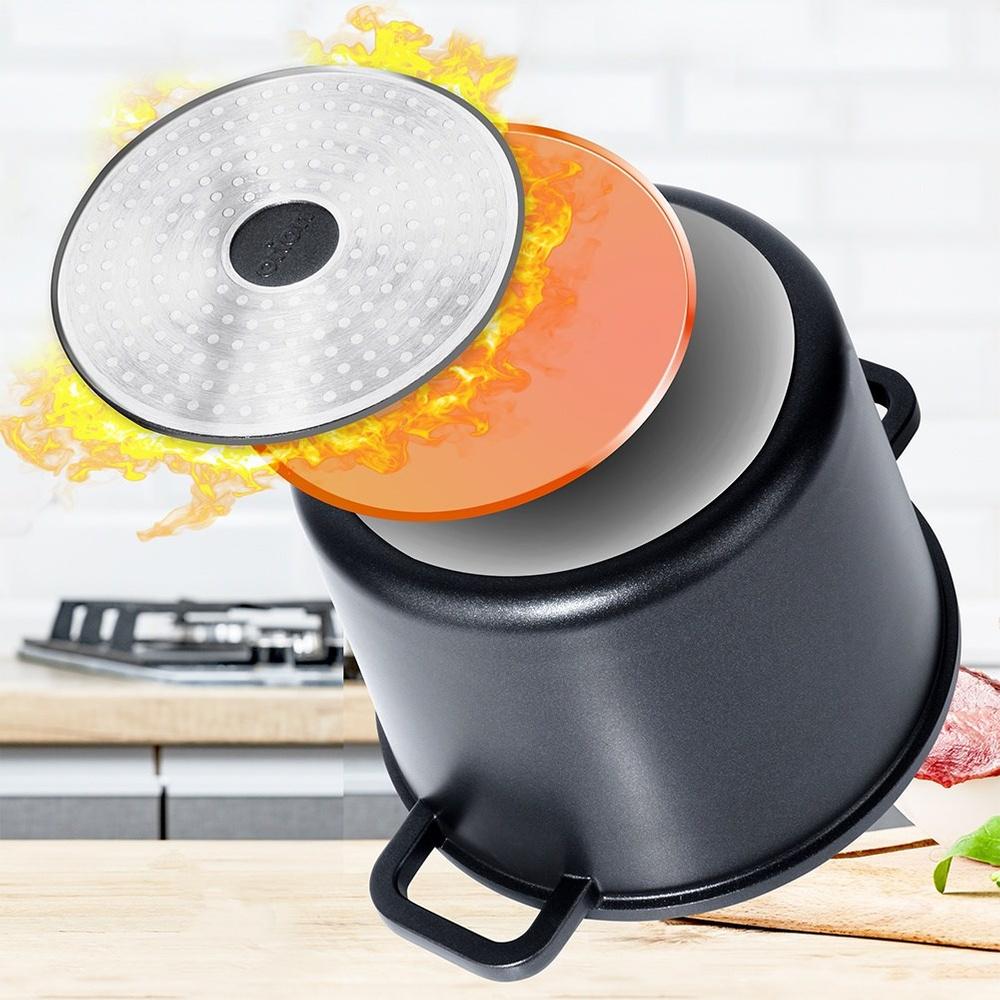 Hoher Granittopf mit Glasdeckel zum Kochen und Schmoren 7,6L