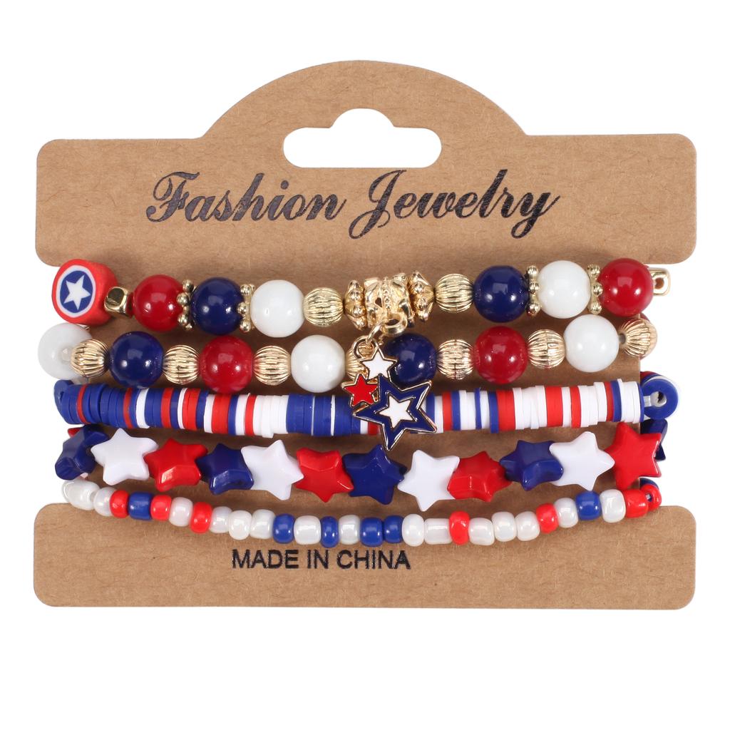American Flag Element Bracelet Independence Day Beaded Stretchy Bracelets