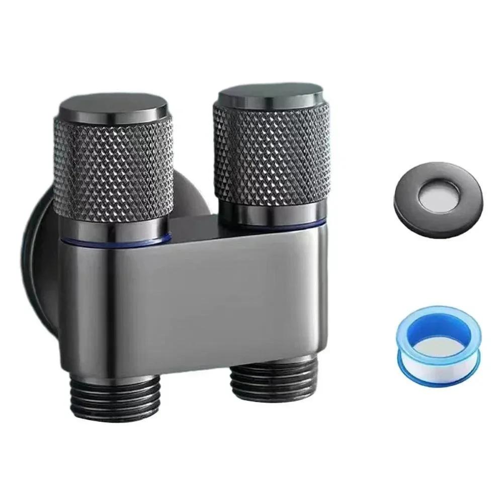 1-teiliges Eckventil für die Toilette, Eckventil für die Toilettenspülung mit einem Eingang und zwei Ausgängen, doppelt geöffneter Wasserhahn, rutschfestes Handrad, Toilette