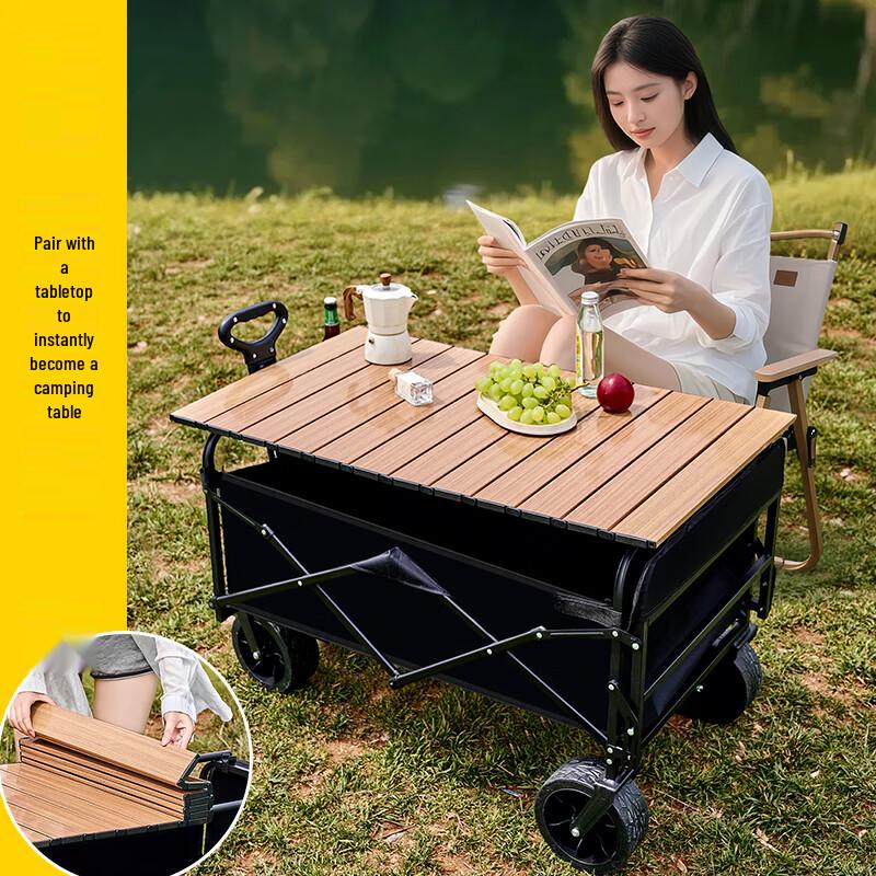 Suncojia Foldable Outdoor Camping Utility Cart with Table