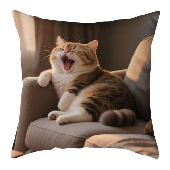 

Realistic Cat Cushion Cover 18x18 Inch Cat Pattern Throw Pillow Case Cute Kitten Pillow Cover for Home Couch Sofa Living Room Bedroom Decor C