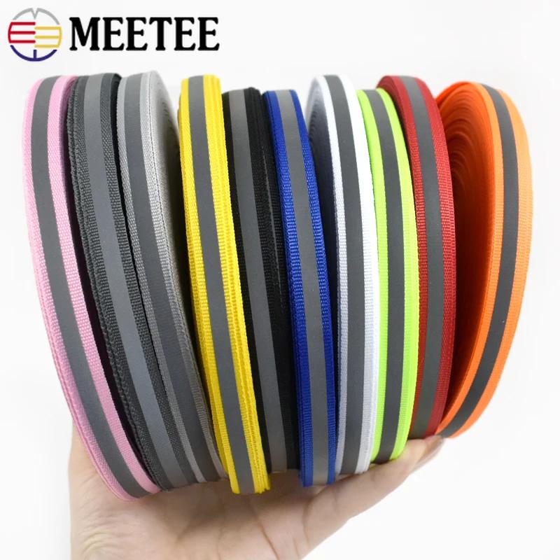 10Yards Meetee 10mm Reflective Nylon Webbing Fluorescent Silver Ribbon Safety Warning Band Uniform Decor Straps DIY Accessories