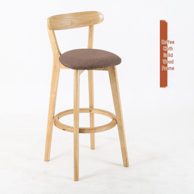 Nordic Solid Wood Bar Stool with Backrest - Modern Minimalist High Chair for Home or Milk Tea Shop