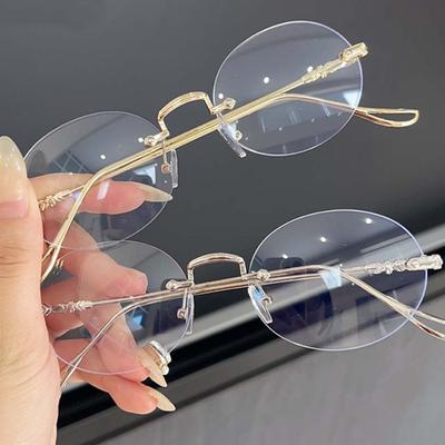 Oval Metal Frame Glasses Summer Women Men Exquisite Retro Frameless Glasses Simple Lightweight Comfortable Glasses Fashion Gift