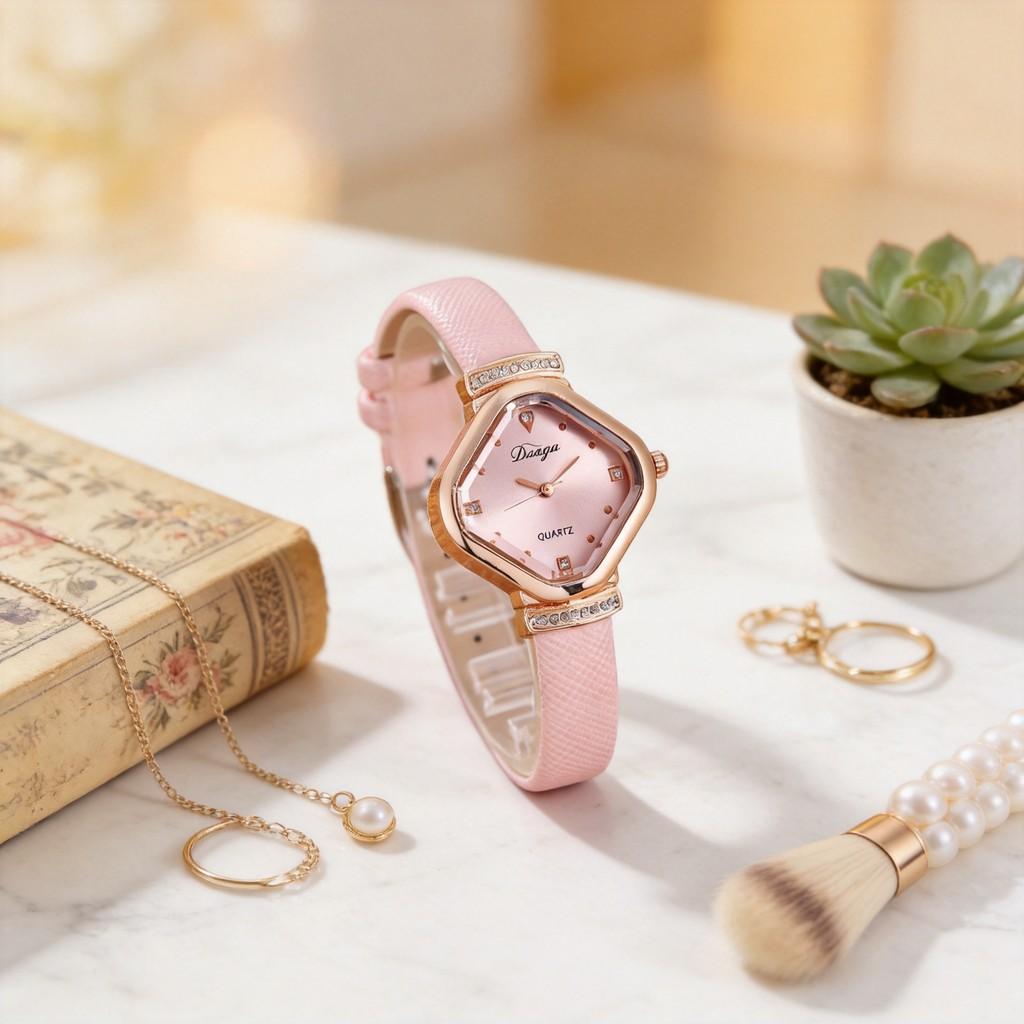 Fashion Womens Square Dial Quartz Watch With Faux Leather Strap For Casual Wear