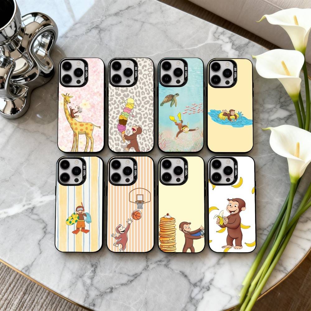 M-Mokey C-Curious-S G-Georges Handyhülle Für iPhone17,16,15,14,13,12,11 Plus,Pro Max Schwarze Candy Silberne Handyhülle