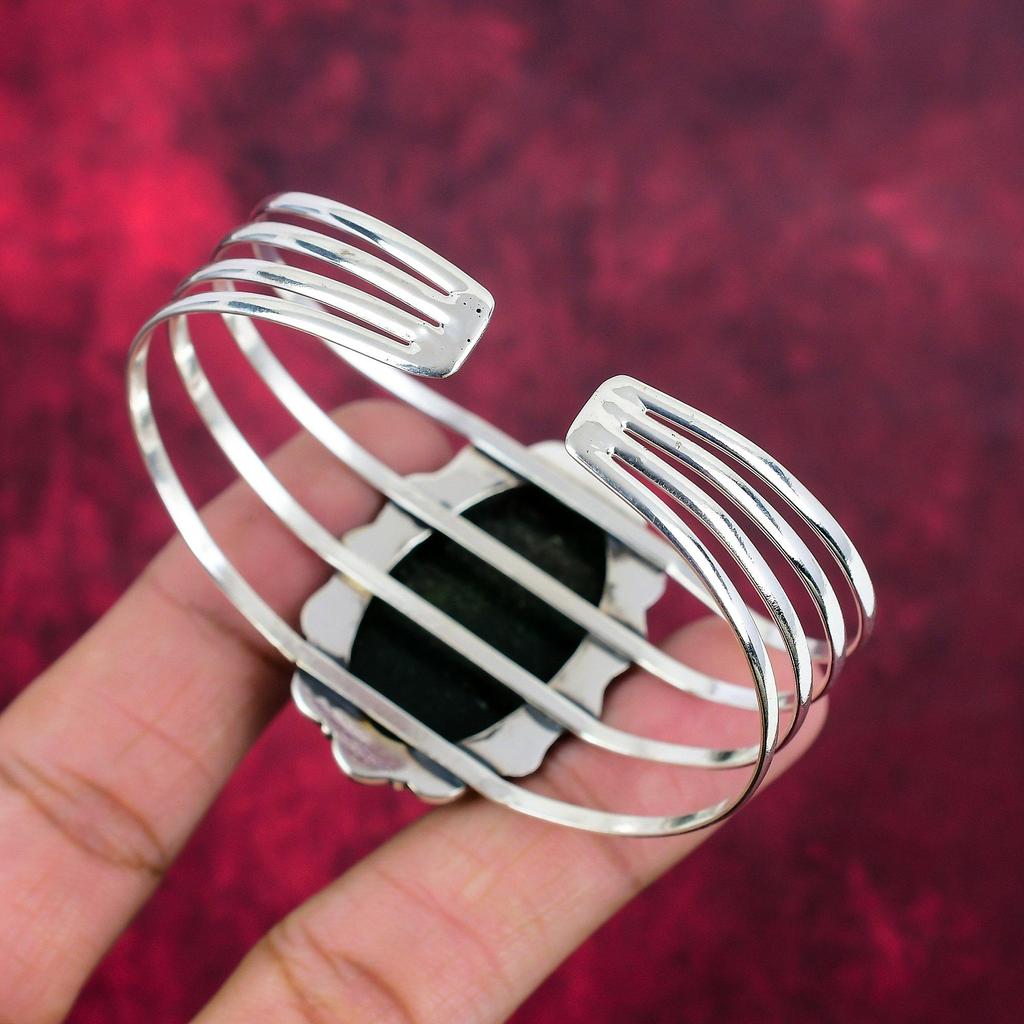 Green Jade Bangle Gemstone Jewelry, 925 Solid Sterling Silver Handmade Bangle, Latest Design Jewelry