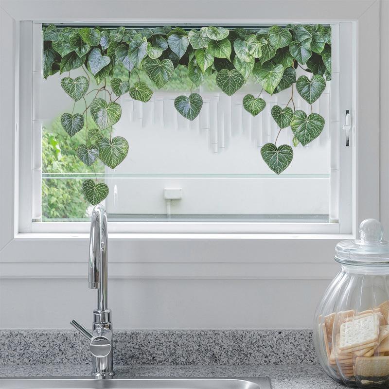 UV Transparent Green Plant Window Sticker: Bedroom Balcony Decor
