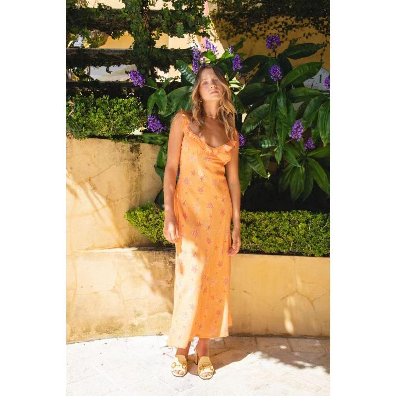 

Women s Summer Wavy Collar Print Sexy Halter Dress XL помаранчевий