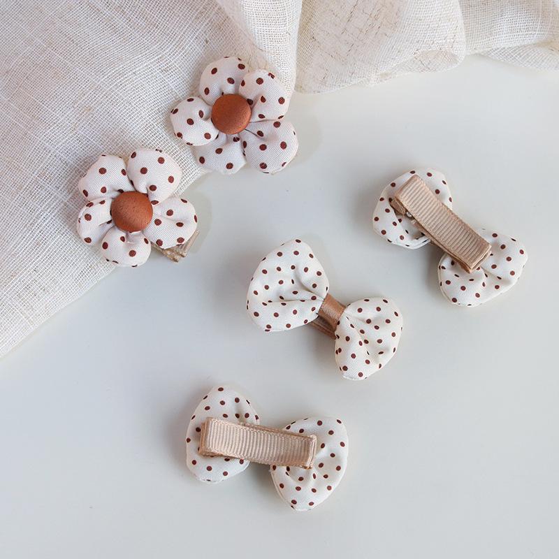 Korean Style Polka Dot Bow Hair Clip - Coffee