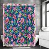 Pink Floral Blue Background Shower Curtain, Bathroom Decorative Shower Curtain, Waterproof Shower Curtain with Hooks