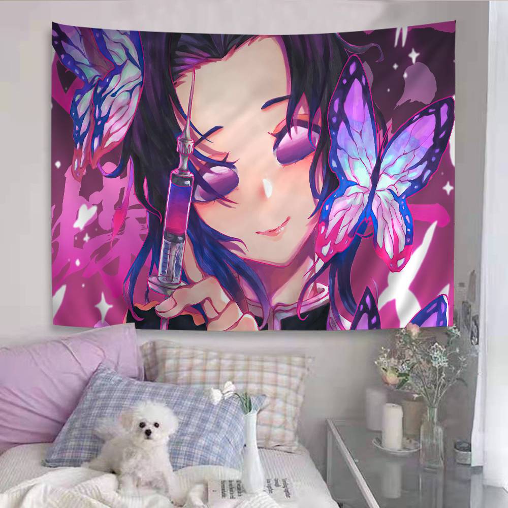 Kochou Shinobu Demon Slayer Anime Tapestry Hanging Tarot Hippie Wall Rugs Dorm Wall Hanging Sheets