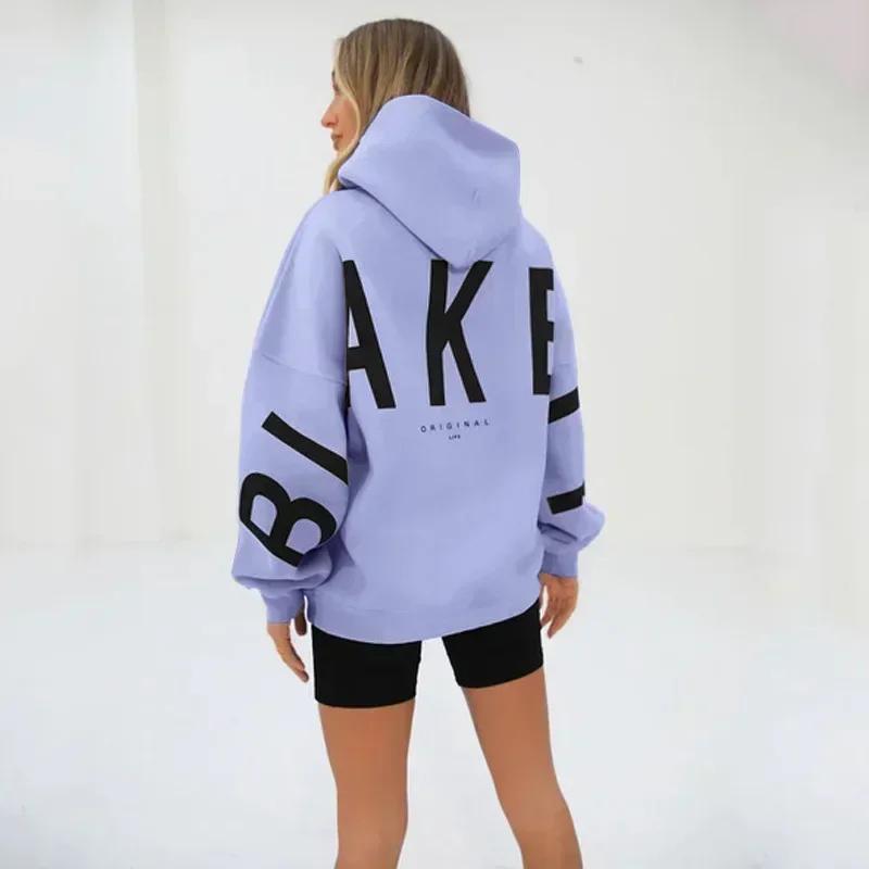 

Hooded 2025 long-sleeved letter printed sweatshirt autumn and winter new fashionable and versatile loose plush thickened jacket 2XL