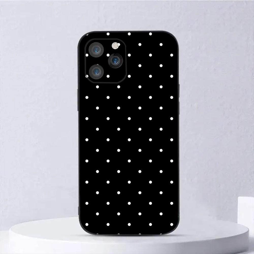 Black And White Polka Dot Phone Case For iPhone 15,14,13,12,11,Plus,Pro Max,XS,X,XR,SE,Mini,8,7 Soft Silicone Black Cover