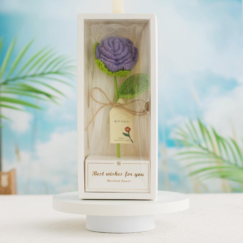 1Pc finished wool hand-crocheted rose artificial flower gift bouquet with box, for home decoration holiday party gifts, Halloween and Christmas gifts