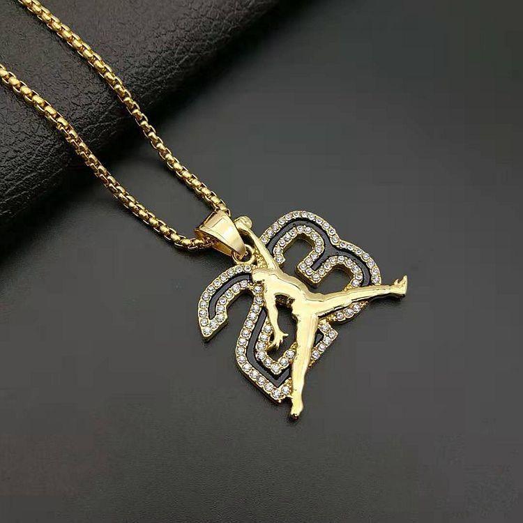 

2026 Jewelry Fashion Trend Inlaid Zircon Flying Man Dunk No. 23 Pendant Necklace Men s Jewelry Accessories 60CM