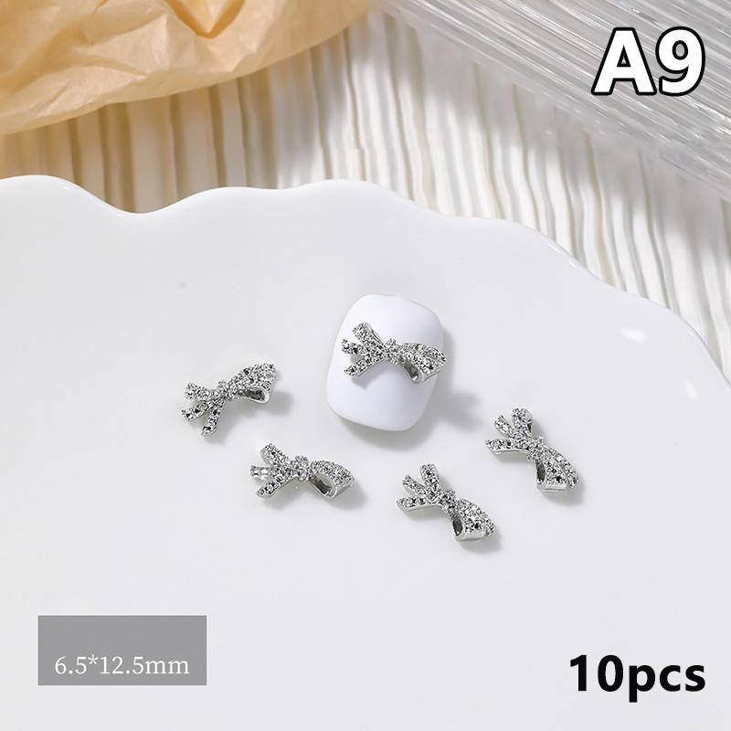 

10Pcs Alloy Bow Diamond Luxury Heart Square Nail Art Rhinestones Gems Sparkle Glass Nail Stones DIY Charms A9