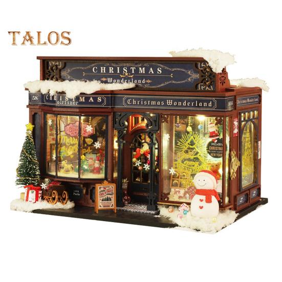 

DIY Рождественский миниатюрный домик, светодиодный мини-дом, игрушка для творчества с мебелью, книжный уголок, игровая модель для дня рождения, рождественской ночи A