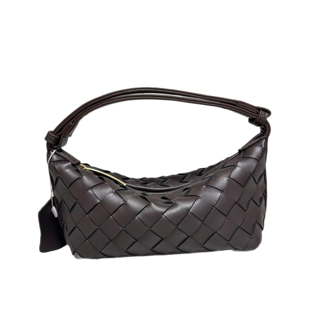 Cross-border cowhide hand-woven mini zipper bento bag niche portable lunch box bag versatile single shoulder underarm women's bag