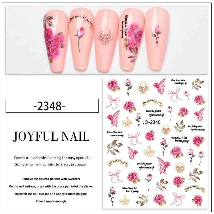 Retro Watercolor Rose & Butterfly Nail Stickers