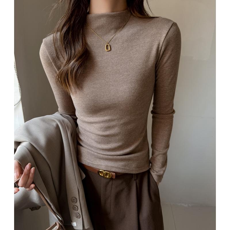 Herbst Winter Halber Stehkragen Einfarbig Slim Fit Damen Langarm Allround Pullover T-Shirt Top