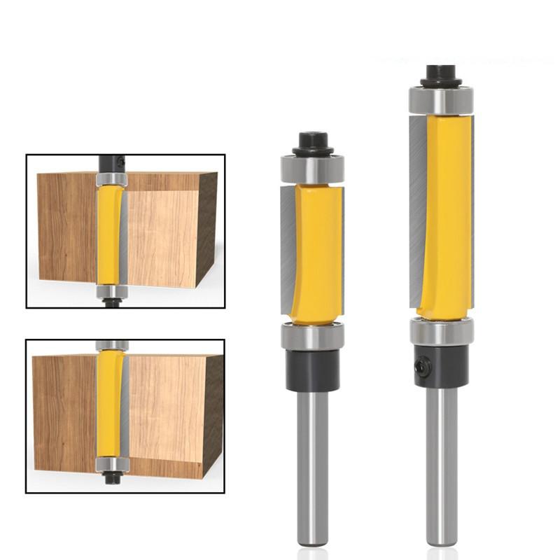 1/2 Stück 6 mm 1/4-Zoll-Schaft-Schablonen-/Trim-Fräser mit 2 Zoll langen Fräsern oben und unten, Kugellager, Holzbearbeitungswerkzeug