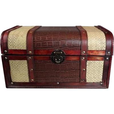 Wooden Trunk with Imitation Leather In Brown and Cream - Medium Size