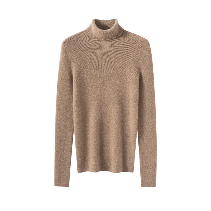 Women's 100% Cashmere High Neck Sweater - Autumn/Winter Rib Knit Base Layer