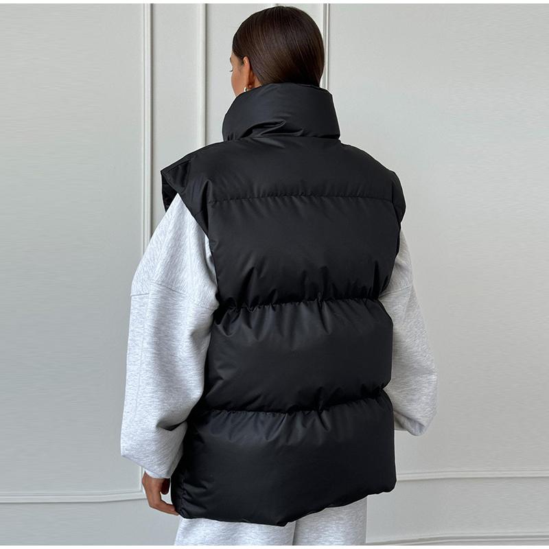 Autumn Winter Sleeveless Jacket Women Fashion Loose Thick Vest Solid Color Casual Sport Cotton Jacket Stand Collar Coat Warm Female Waistcoat