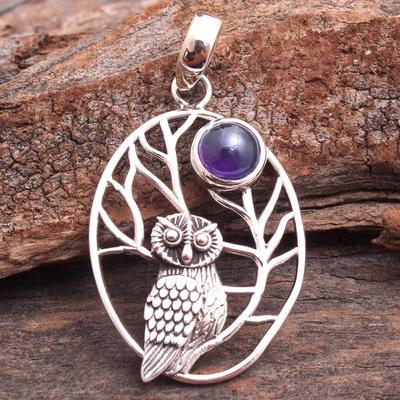 Owl Pendant, Sliver Pendant, 925 Sterling Silver Handmade Jewelry, Gemstone Jewelry, Amethyst Labradorite Rose Quartz Larimar Pendant