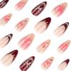 3D Butterfly Knot Wearable Red Blush Almond French Manicure Fake Nails