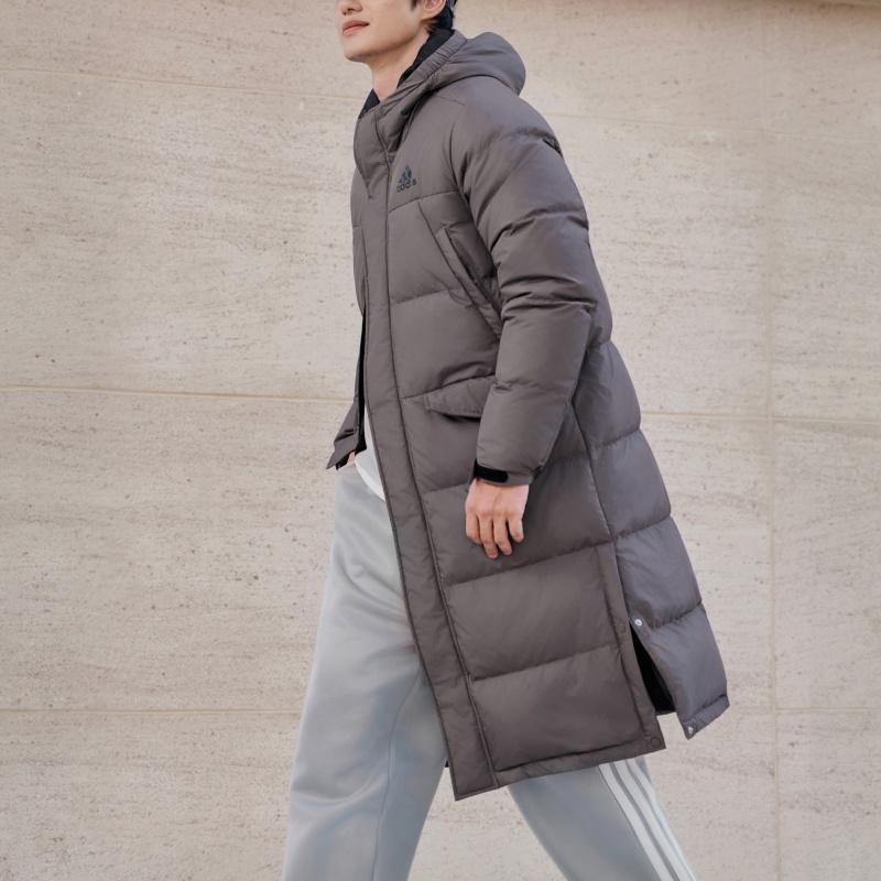 Adidas LONG DOWN Jackets Unisex Charcoal Gray Hooded Moderate Down Jacket KF6746-