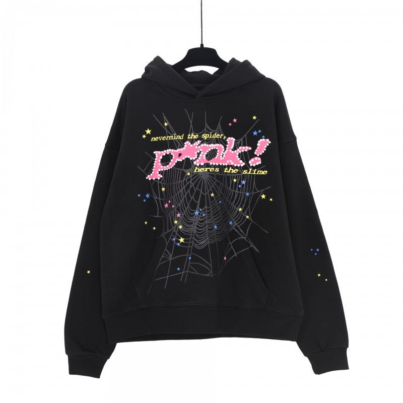 Oversized Hoodie With Spiderweb Foil Print Streetwear Cotton Sweatshirt Men