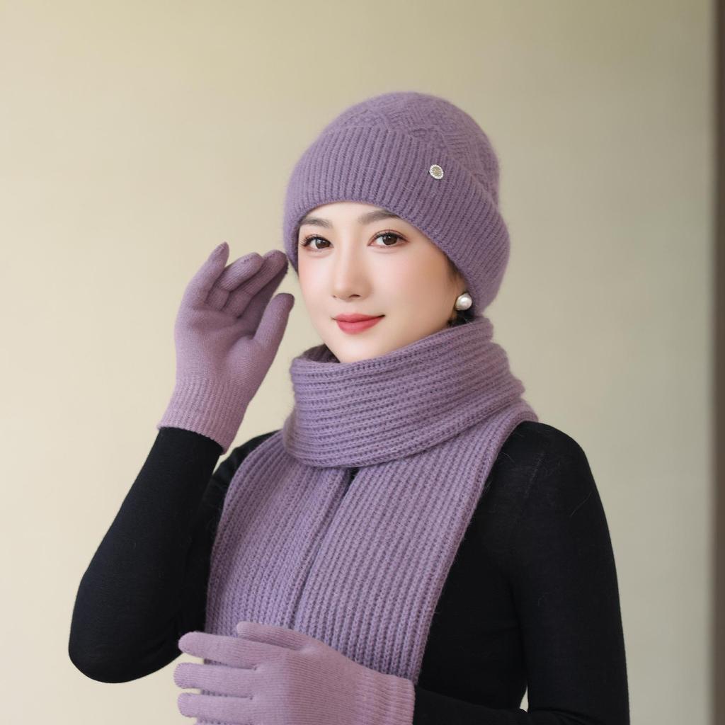 Women's Woolen Hat Thickened Warm  Windproof and Coldproof  Ear Protection Woolen Knitted Hat for The Elderly In Autumn and Winter