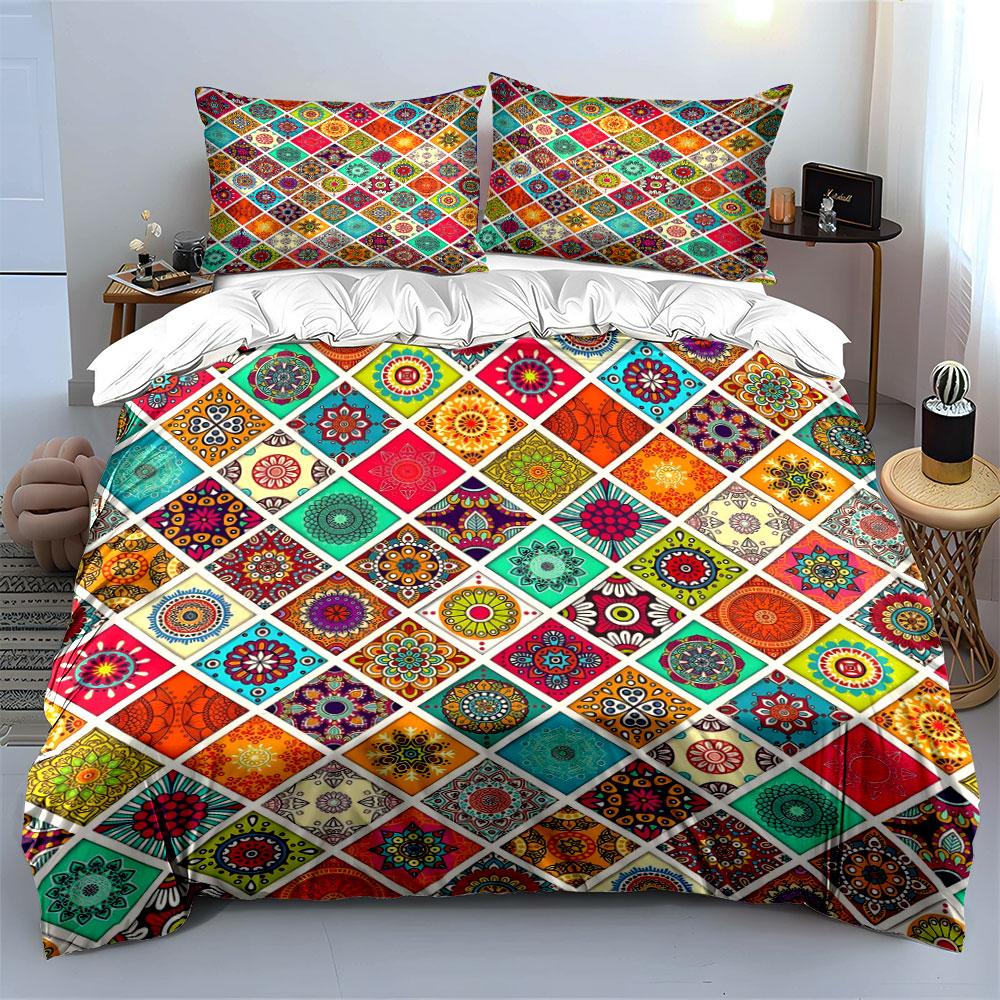 Colorful Mandala Pattern Decor Set Soft Comfortable Duvet Cover Bedding Set Included 1*Duvet Cover & 2*Pillowcases, Gift