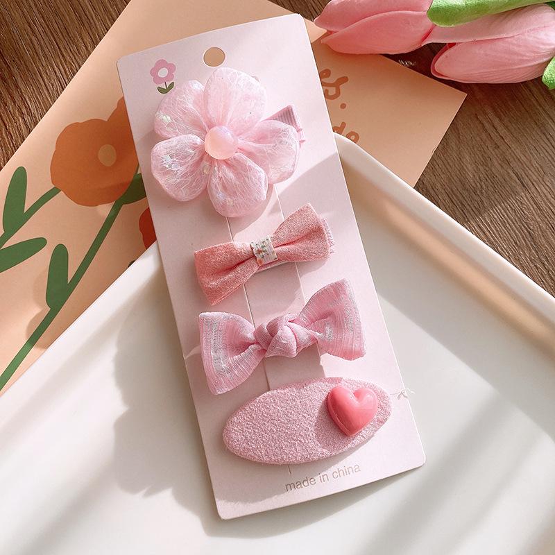 4-piece New Spring Pink Tulle Bow BB Clips for girls.Light Tulle Texture,sweet Pink-rose color,Korean style.Versatile for Bangs