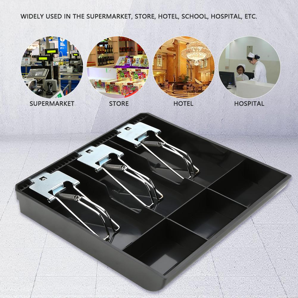 Cash Drawer Register Insert Tray Replacement Cashier Three Box with Metal Clip(black)