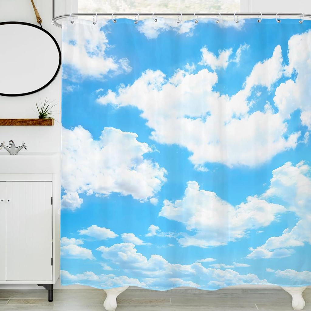 Blue Sky Backdrop Cloud Shower Curtain Nature Landscape Scenery Waterproof Fabric Polyester Bathroom Bathtub Decoration