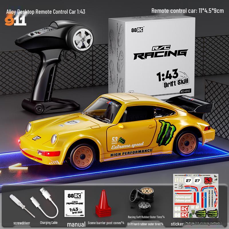 1:43 Alloy Drift RC Car - Gyroscope, Double Doors, 2.4G Remote Control, Full Throttle & Steering, Lights