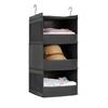 3 Floors Hanging Wardrobe Organizer with Partitions Mesh Pockets Washable Oxford Fabric Storage Bag for Clothes
