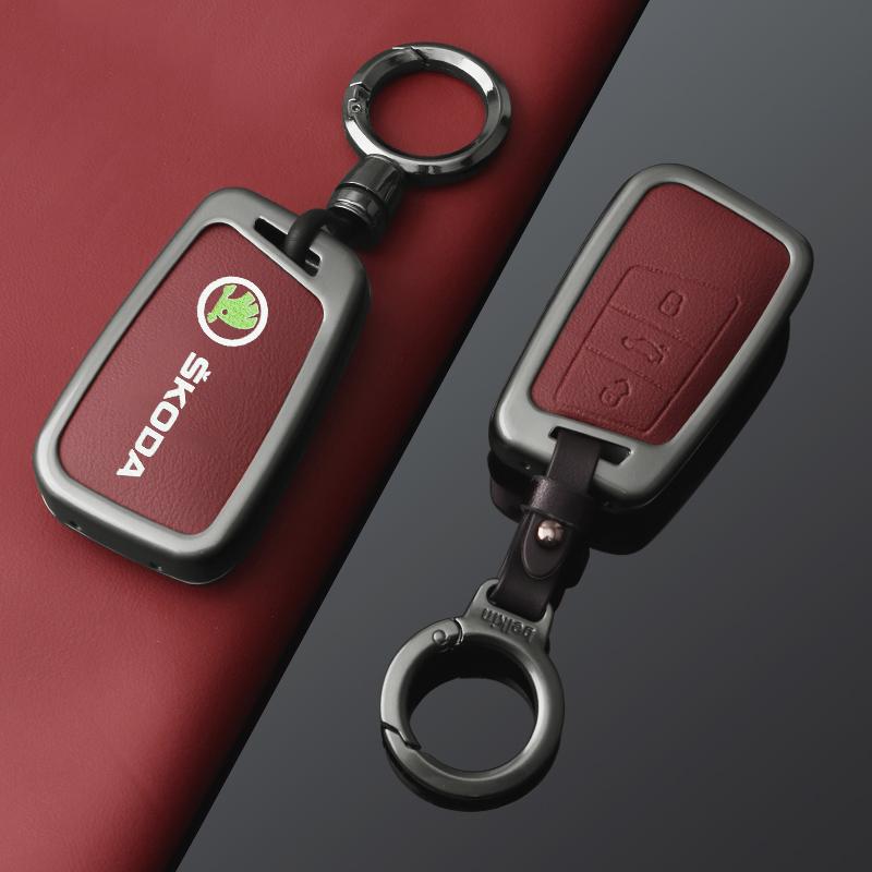 For Skoda Kodiaq Superb A7 High-Quanlity Leather Car Remote Key Case Cover Shell Auto Keychain Accessories agk633
