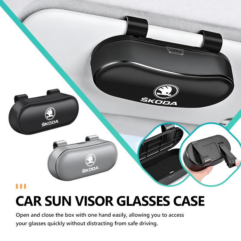 sfrab5 Car Sun Visor Sunglasses Holder Case Glasses Box For Skoda Kamiq MK3 Roomster Rapid Kodiaq Karoq Fabia Enyaq