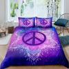 Peace Symbol Duvet Cover Set for Kids Boys Girls,Happiness World Bedding Set 3 Pcs,Queen Size,Green Brown Red Soft Bedroom Decor