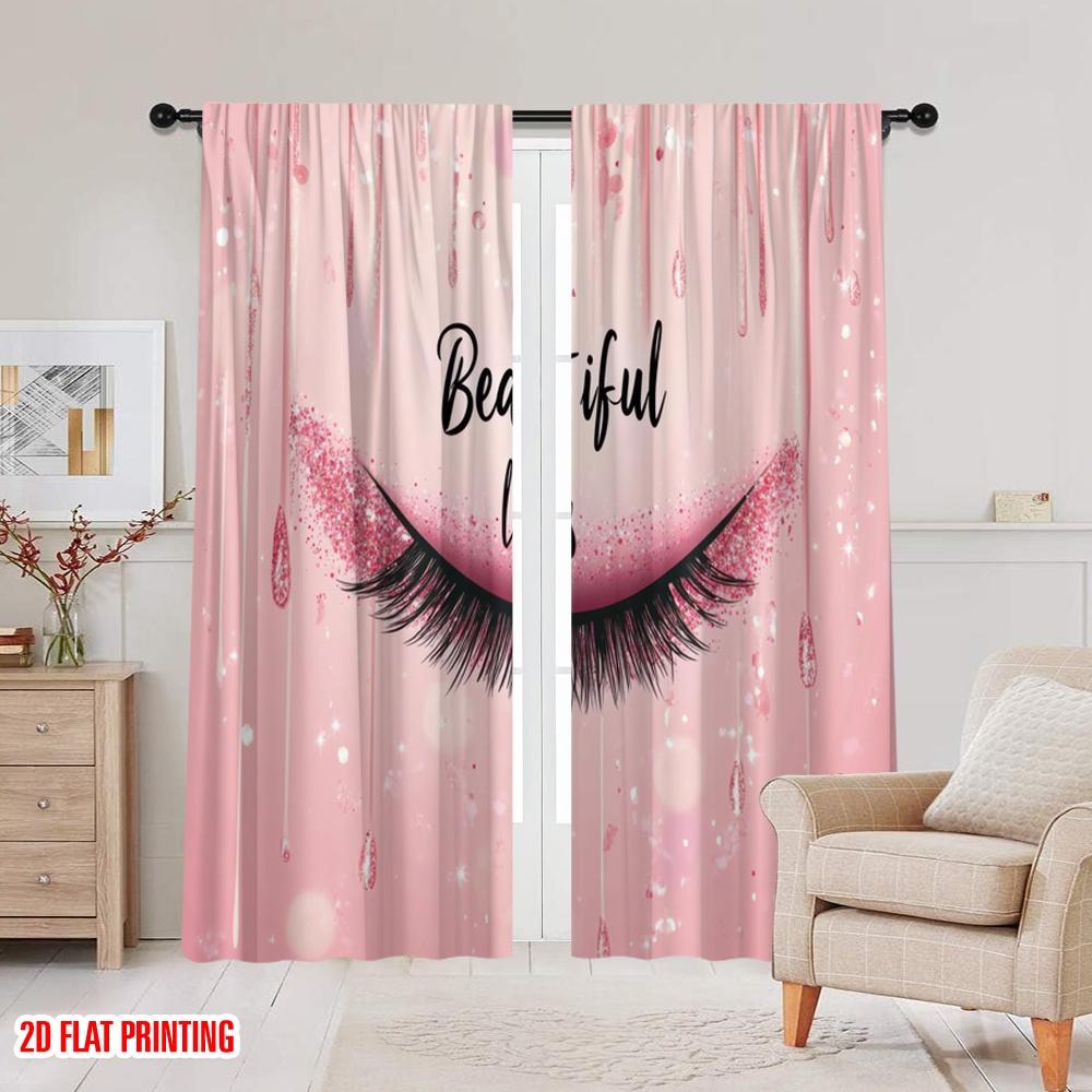 2pcs,2D Plane Printing Pattern Curtains Glamour Lash Art Versatile 100% Polyester (without Rod) Versatile All Perfect for Season