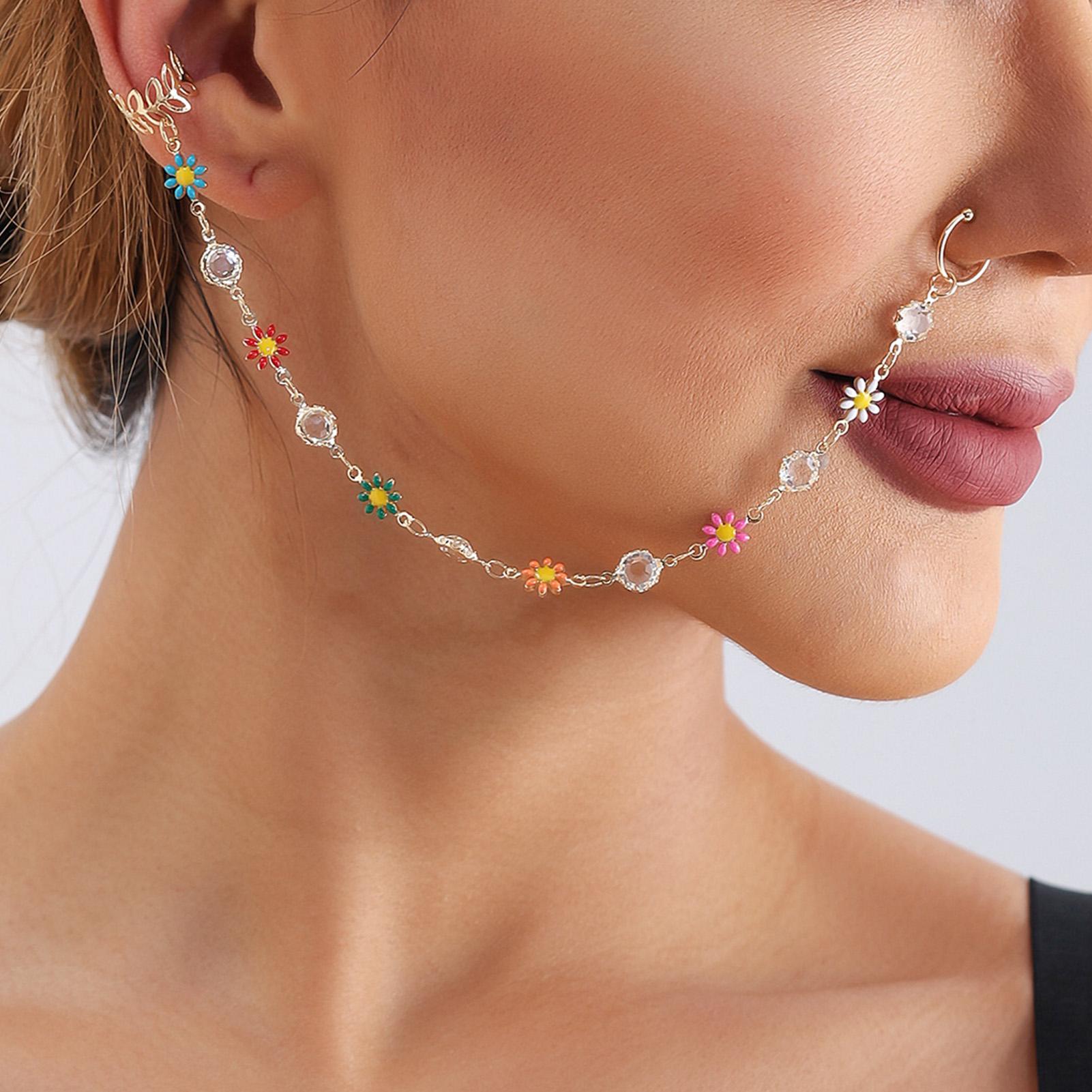 

Ланцюжок-кільце для носа до вуха Металевий Модний Унікальний Стійкий до вицвітання Пірсинг носа Прикраса для тіла для жінок Дівчат ZW436 золотий один розмір